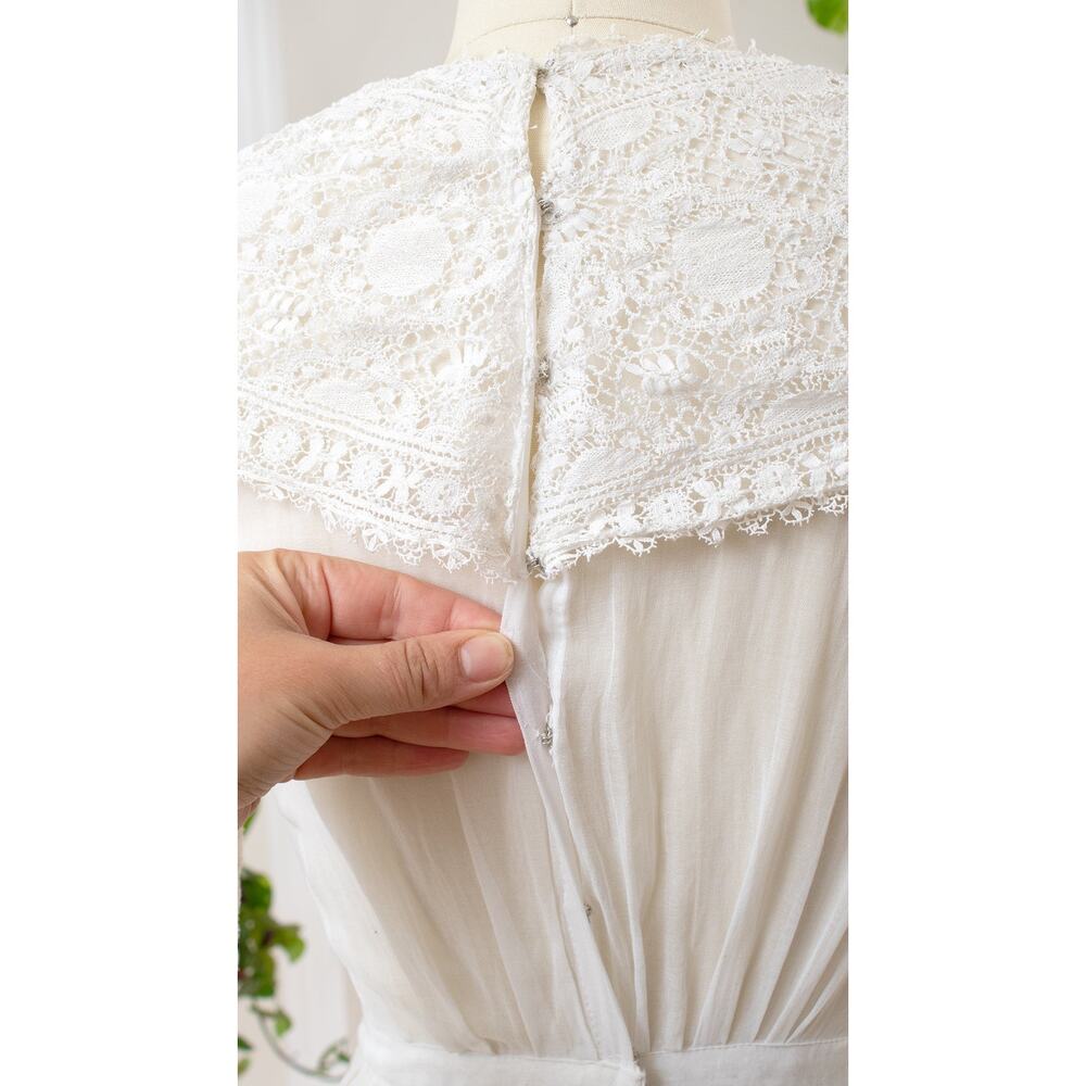 Antique Edwardian 1910s White Cotton Lace Dress Tea Lawn Vintage Wedding Gown - Picture 8 of 8